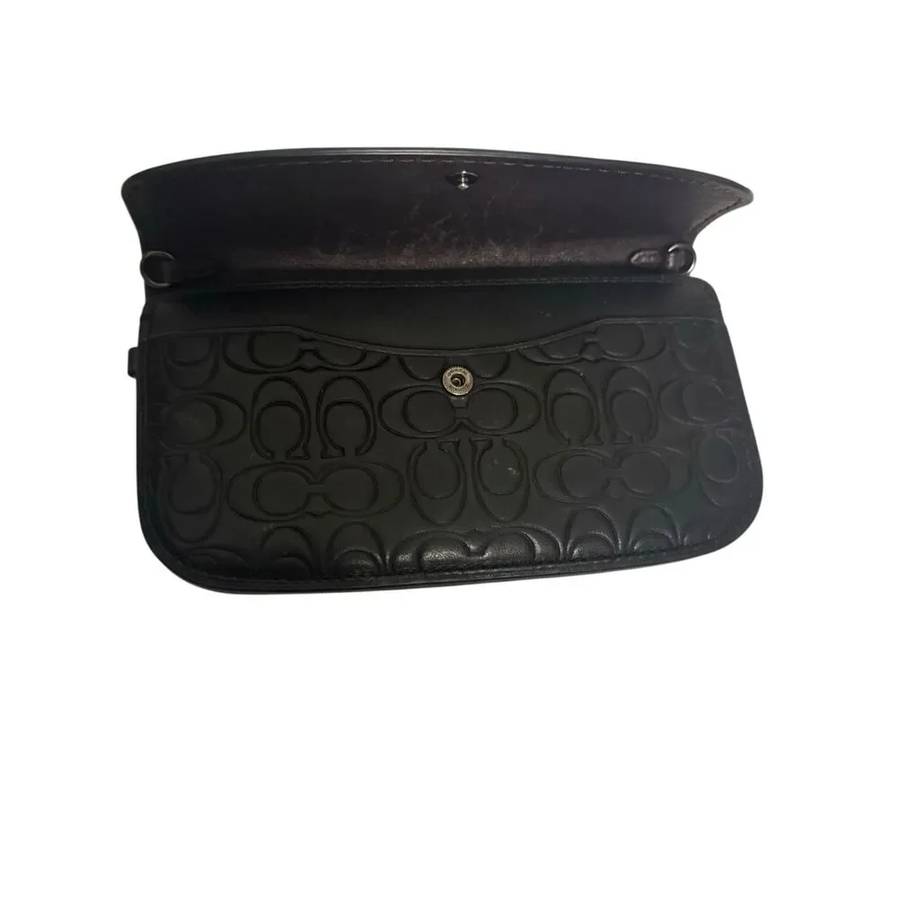COACH FLORAL BOW PRINT BLACK/PINK SIGNATURE LEATHER CLUTCH 27060